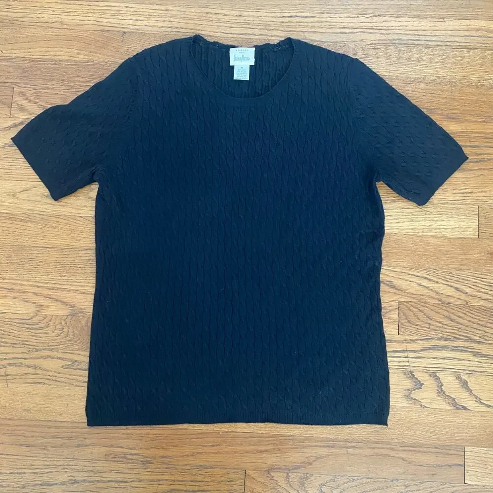 Vintage Belford for Neiman Marcus Black Short Sleeve Silk Sweater - Picture 1 of 6